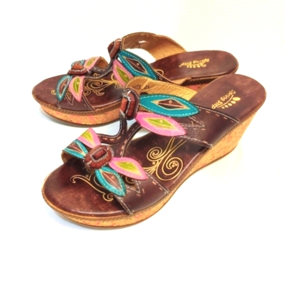 Spring Step Bonita Leather Jeweled Dragonfly Wedge Sandals Colorful 10.5 - Picture 3 of 13